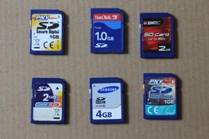 Lot 6 SDHC Memory Cards Cartes Memoire SanDisk SD Samsung Emtec PNY Variety - Zdjęcie 1 z 9