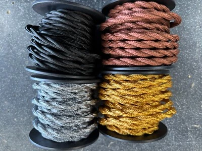 5m of Vintage twisted 2 Core Braided Fabric Cable Lighting Lamp Flex - Image 1 of 2