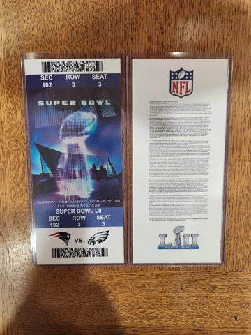 Commemorative 2018 Super Bowl 52 LII Ticket Eagles Patriots- Customizable Cover