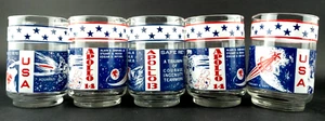 Vintage Apollo 13 & 14 Mission Glasses Space Travel Astronaut Glassware Set of 5 - Picture 1 of 5