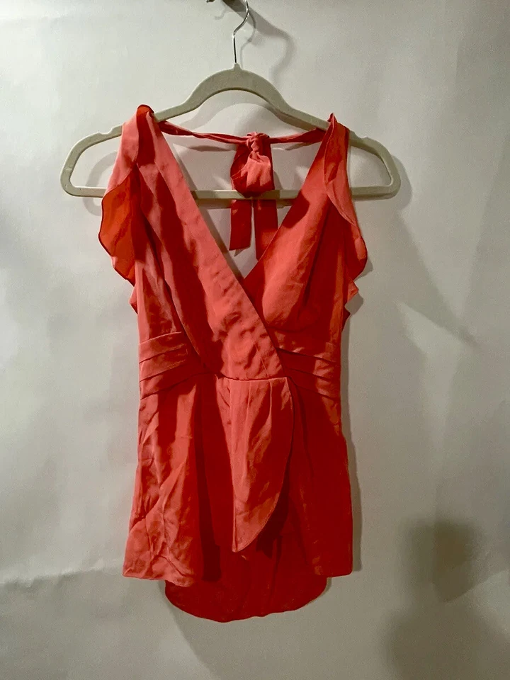 BCBG Max Azria Top Rosa 100% Seda Corbata Cuello Talla M Foto 1 de 4