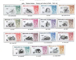 FALKLAND ISLE (30-3045) 1960- SG193-207 UCCELLINI PITTORICI SET COMPLETO DA 15 A £1 M/M - Foto 1 di 1
