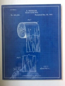 Toilet Paper Roll Blue Patent Poster With Foam Backing NEW 11 x 14 NEW - Imagen 1 de 1