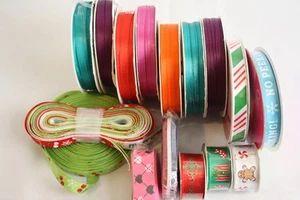 Lot Fabric Craft Sewing Project Trim Ribbon Christmas Holiday Ribbon - Picture 1 of 4