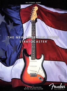 vtg AMERICAN SERIES FENDER STRATOCASTER MAGAZINE PRINT AD Electric Guitar PINUP - Picture 1 of 1