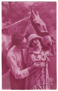 Romantic postcard couple horse art deco °1931 France original vintage - Picture 1 of 2