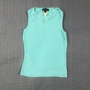 Vintage Y2K bebe top donna blu medio a costine borchie scollo a V canotta senza maniche USA - Foto 1 di 24