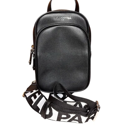 Karl Lagerfeld Paris Black Maybelle Sling Crossbody Bag w logo spellout strap - Image 1 of 4