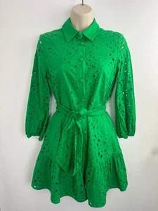 Vestido Zara Verde con Bordado Corte Manga 3/4 Con Cinturón EUR XS  - Imagen 1 de 11