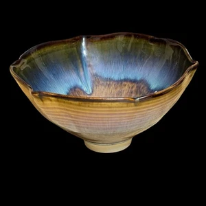 Ciotola ceramica artistica Bill Campbell Studio lanciata a mano firmata petalo svasato smalto a goccia - Foto 1 di 10