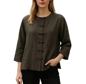 EILEEN FISHER Button-Down-Top Seide und Leinenmischung asiatisch inspiriert Größe S - Bild 1 von 5