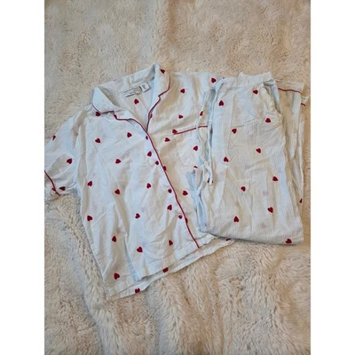 Cupcakes and Cashmere Embroidered Hearts Two Piece Pj set size Small 100% Cotton - Image 1 of 4