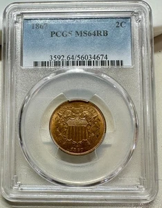1867 2 CENT PIECE PCGS MS64 RB BETTER DATE - Picture 1 of 4