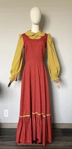 Vintage 70s Prairie Cottagecore Barn Floral Long Sleeve Maxi Dress Sz S? - Picture 1 of 17