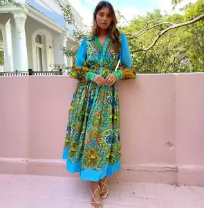 Vestido Alemais Talla AU 12 / US 8 Estampado Sofie Ramie Manga Larga Cinturón Camisa Midi - Imagen 1 de 13