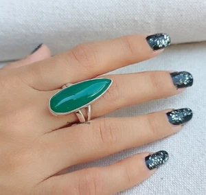 Green Onyx Ring, Handmade Ring, Green Onyx Jewelry, Statement Ring, Long Ring ,9 - Picture 1 of 12