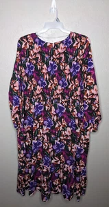Maxi Vestido Terra & Sky Para Mujer Plus 4X Multi Floral Manga Larga Calado en Niveles - Imagen 1 de 7