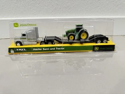 ERTL TOMY JOHN DEERE Silver HAULER SEMI AND VINTAGE TRACTOR NEW 35821P - Image 1 of 4