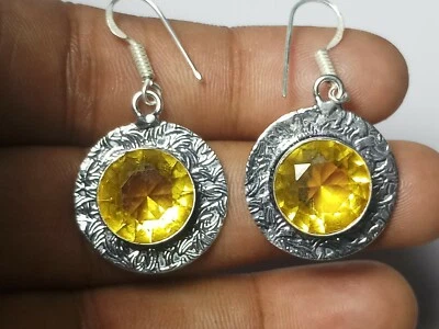 Hydro Citrine Round Shape Gemstone Handmade Earring Jewellery Size 1.5 Inches - Image 1 of 4