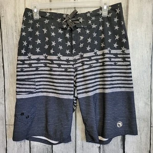 Ocean Current Swim Trunks Men 30 Black Stars Stripes Flag Swim Trunks - Picture 1 of 11