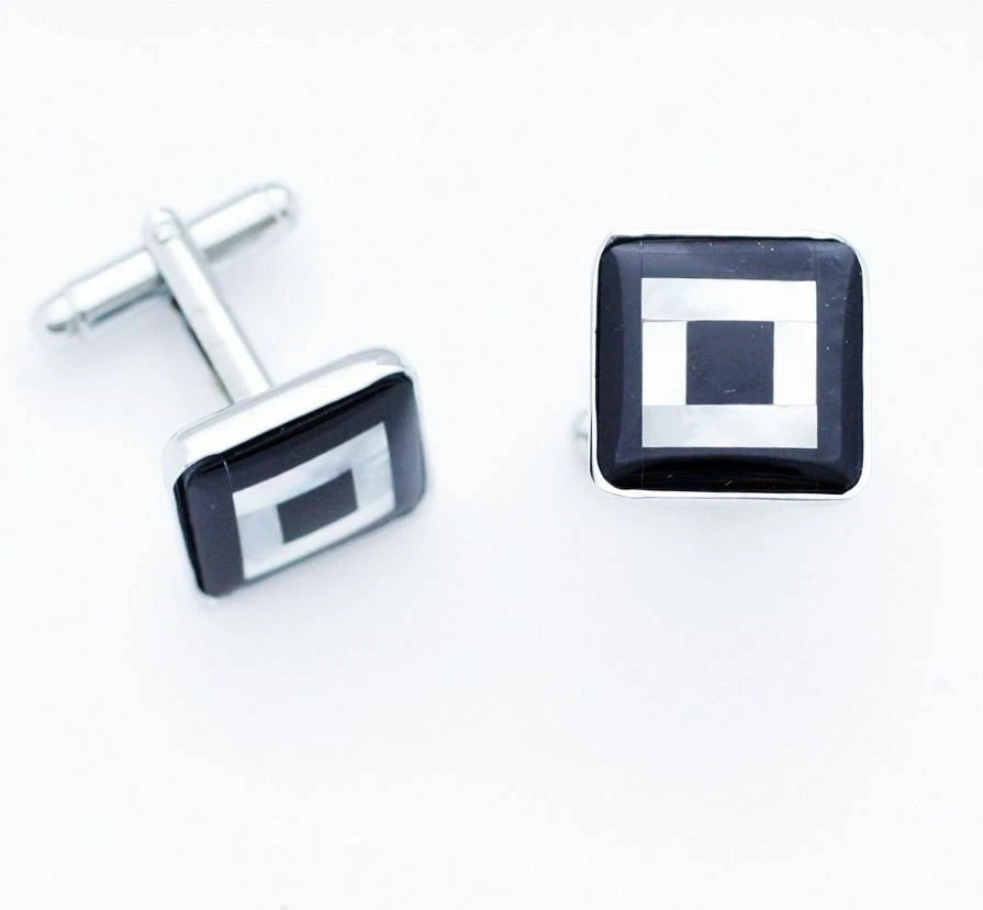 C0206 GEMELOS GEMELOS NEGRO ÓNIX BLANCO MADREPERLA MINI CUADRADOS CONVEXOS NUEVOS Foto 1 de 1