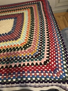 Vtg Granny Square Hand Crochet Afghan 70X70 Inches. Farmhouse Country Decor - Picture 1 of 10