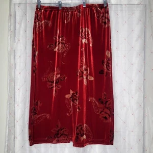 Vtg Kathie Lee Red Velvet Floral Midi Skirt Dark Romance Whimsigoth Size 22W - Picture 1 of 8