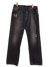 Ed Hardy by Christian Audigier Distressed Button Fly Jeans 34x34 Blue