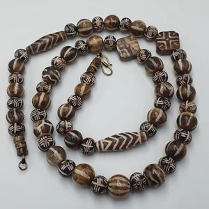 Vintage Burmese Pumtek Pyu & Carving Bone Beads Necklace - Picture 1 of 24
