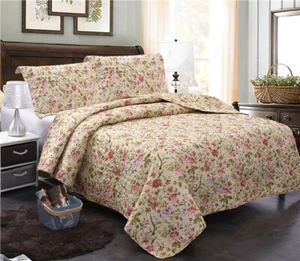 3Piece Lightweight Quilt Set Queen King Size Floral Print Coverlet Bedspread Set - Picture 1 of 45