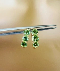 Estate 14K Yellow Gold Peridot Hoop Huggie Earrings - Picture 1 of 11