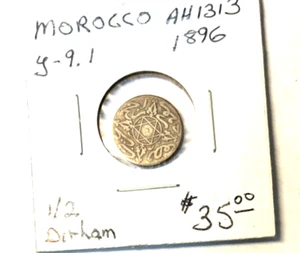 Morocco AH 1313 (1896) 1/2 Dirham Y-9.1 XF - Picture 1 of 2