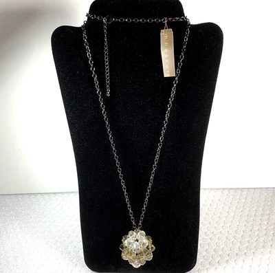 M Haskell Y2K Necklace Faceted Glass Bead Cluster Ball Pendant w Tag Black Metal - Image 1 of 4