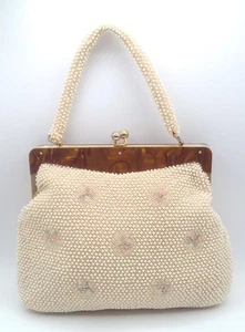 Vintage Beaded Pocketbook Bag Tortoise Shell Made in Hong Kong 11.5" x 10" Tall - Picture 1 of 8