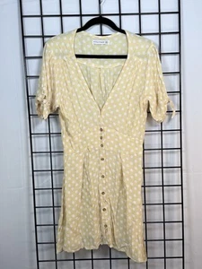 Faithfull The Brand Marianne Mini Dress Womens M 6 Polka Dot Print Yellow White - Picture 1 of 14