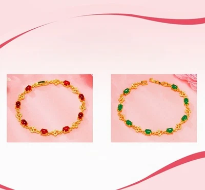 Damen Armband 24K Gold mit farbigen Zirkonia-Edelsteinen, Imitations Turmalin - Bild 1 von 4