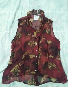 red brown black silk blouse flowers floral design, Tess - Picture 1 of 11