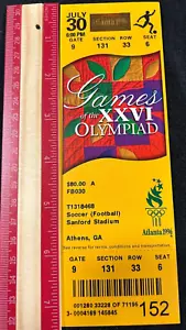 Boleto de los Juegos Olímpicos de Atlanta del 30 de julio 1996 sin usar como nuevo *fútbol* costo de $80 JC M10 - Imagen 1 de 2