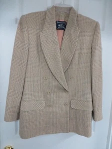 BURBERRY Wool Blend Tweed Checkered Double breast Cream/green Blazer 4 - Picture 1 of 10
