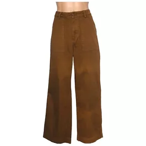 Assembly Label Wide Leg Pants Size 8 High Waist Tan Brown 100% Cotton - Picture 1 of 17