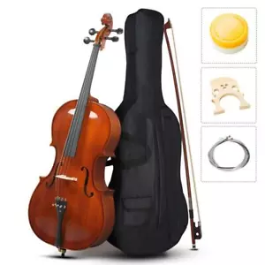Full-Size Cello, Beginner Cello 4/4, Acoustic Cello Set with Bag Bow Rosin - Picture 1 of 8