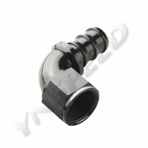 Push On Lock 90 Degree Hose End Fitting -12AN Black - Picture 1 of 5
