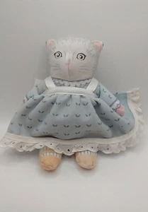 VTG 1985 Toy Works B Shackman Kitty Cucumber Stuffed Beanbag Gray Cat Doll Blue - Picture 1 of 11