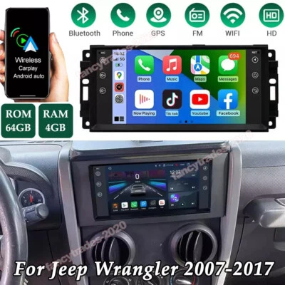 For Jeep Wrangler 2007-2017 Car Radio Stereo Apple CarPlay Android 13 GPS BT 7'' - Image 1 of 4