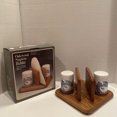 Baker Hart & Stuart Oakwood 餐巾架蓝色鹅陶瓷盐胡椒瓶 — 第 1/4 张图片