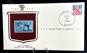 Texas Statehood Historic Stamps Dec. 29, 1945 Postmark Austin 12/29/1996 MH - Picture 1 of 5