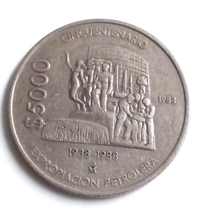 1988 Mexiko 5000 $ Pesos Gedenkmünze, 50th Anniv Petroleum Industry, Oil & Gas - Bild 1 von 2