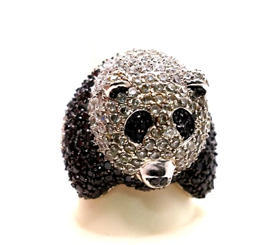Noir Panda Bear Clear & Black CZ Cubic Zirconia Pave Ring Women's Size 10  New - Image 1 of 4