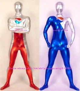 Red and Blue Shiny Metallic Pepsi Catsuit Costume Unisex Pepsi Suit Outfit F1095 - Picture 1 of 10