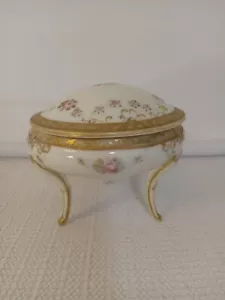 Vintage Hand Painted Nippon Footed Hair Receiver Pink Flowers, Gold Edge - Picture 1 of 4